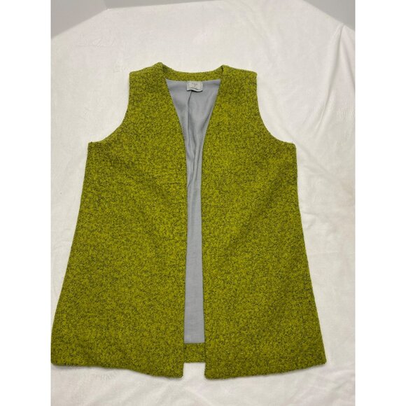 Chalet Women's Open Front Vest Size L Lime Textured Wool Blend Longline Sleevele - Picture 5 of 10